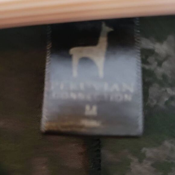 Peruvian Connection Medium Green Black Night Blossom Tee Oversized Long Sleeve - Picture 3 of 6